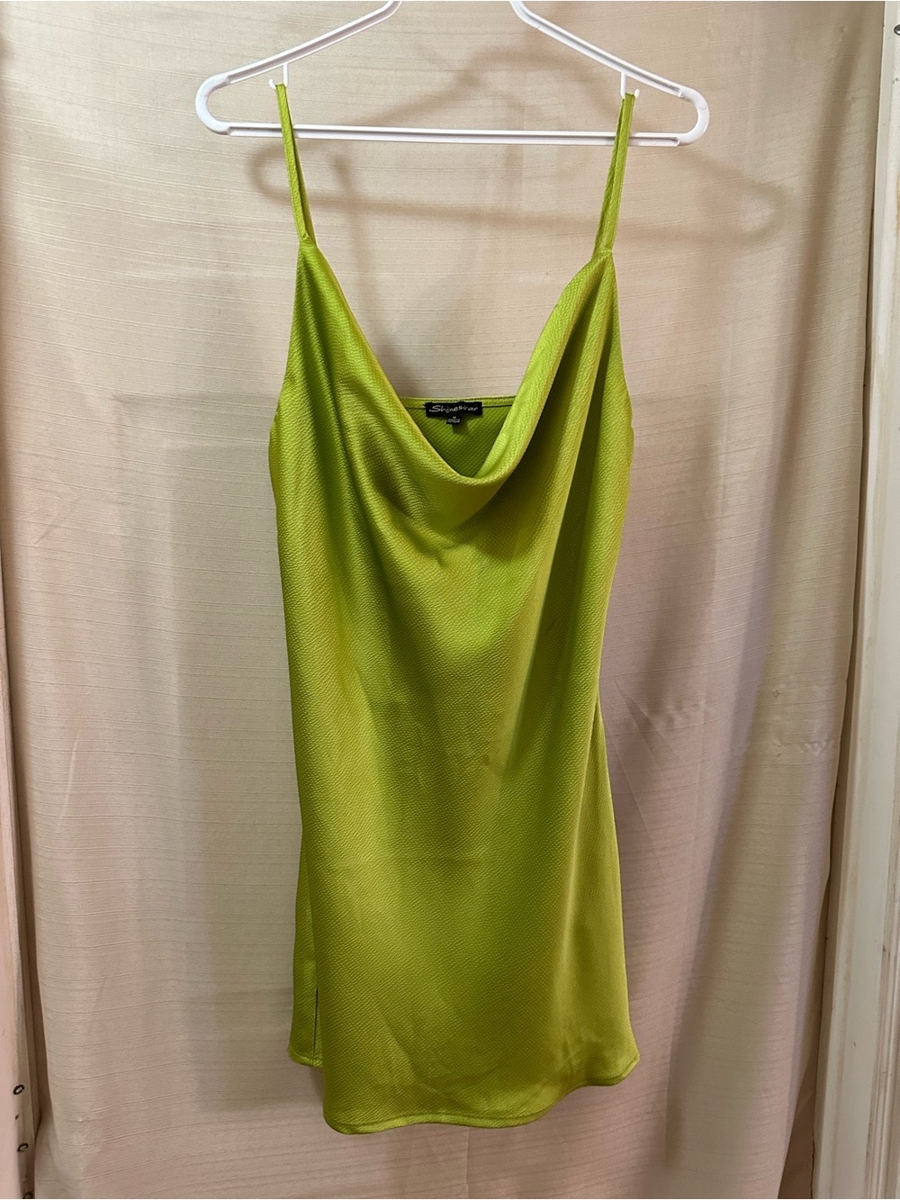 Shinestar Lime Green Cowl Neck Mini Dress Stretchy Y2K Slip Style M